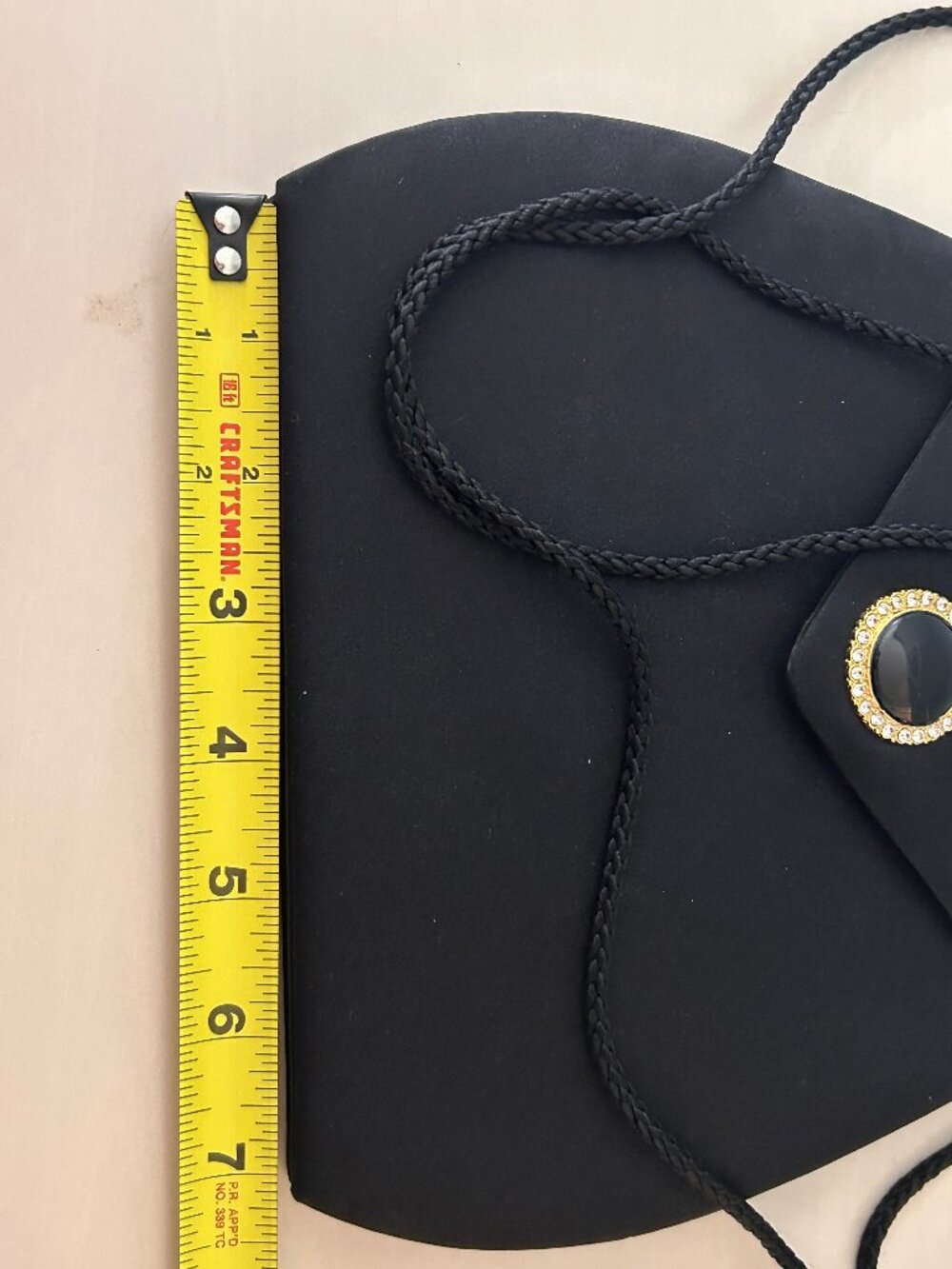 Vintage Black Satin Formal Clutch Purse Rhinestone Cabochon Accent - Picture 6 of 12